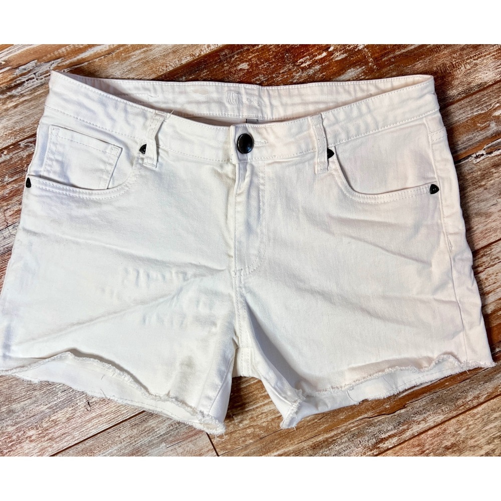 KUT From The Kloth White Denim‎ Shorts Womens 10 Raw Hem Stretch Jean Shorts